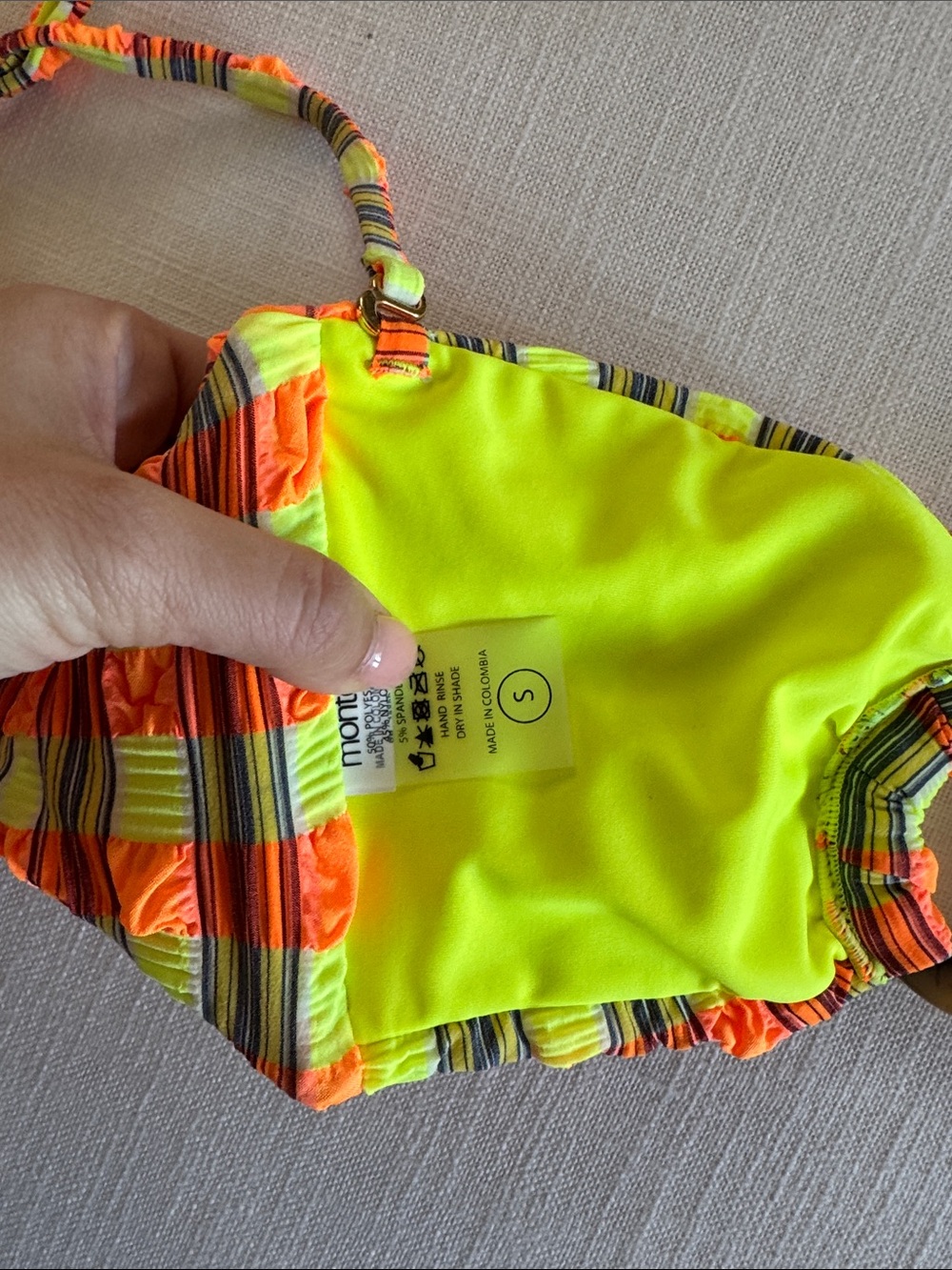 NWOT Montce Tori Ties Neon Plaid Bandeau Bikini Top - Picture 6 of 6